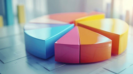 Ein buntes 3D-Tortendiagramm, das die Diversifizierung eines Finanzportfolios darstellt. 