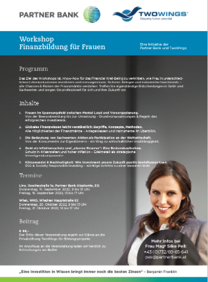Partner Bank und TwoWings bieten kostenlose Workshops zur Finanzbildung für Frauen an. 