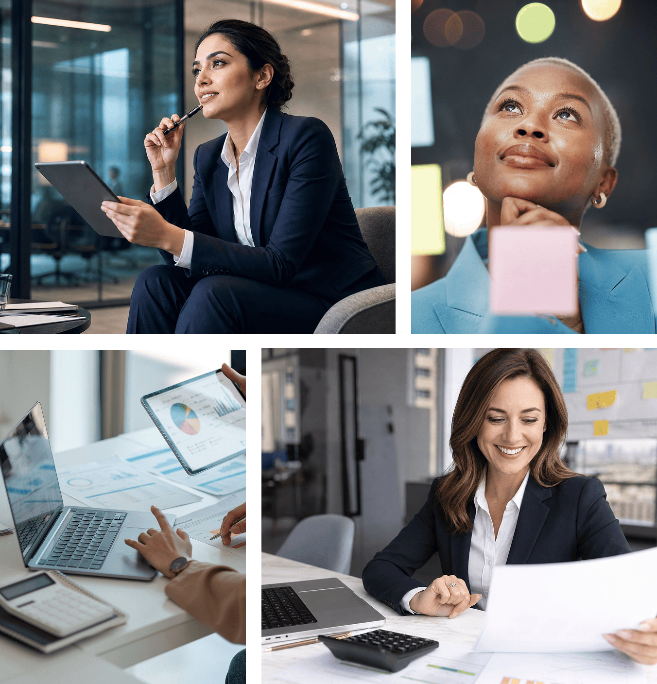 diverse professional women analyzing budgets, investment charts, financial reports, and digital dashboards in a modern office environment, focusing on wealth management and financial planing.