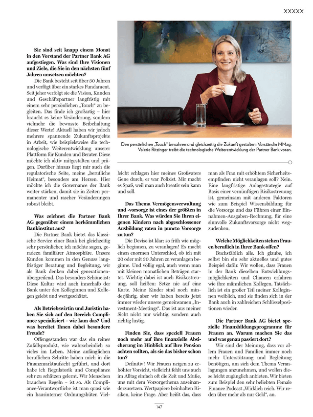 Neue Vorständin Valerie Ritzinger über ihre Ziele und Pläne für die Partner Bank