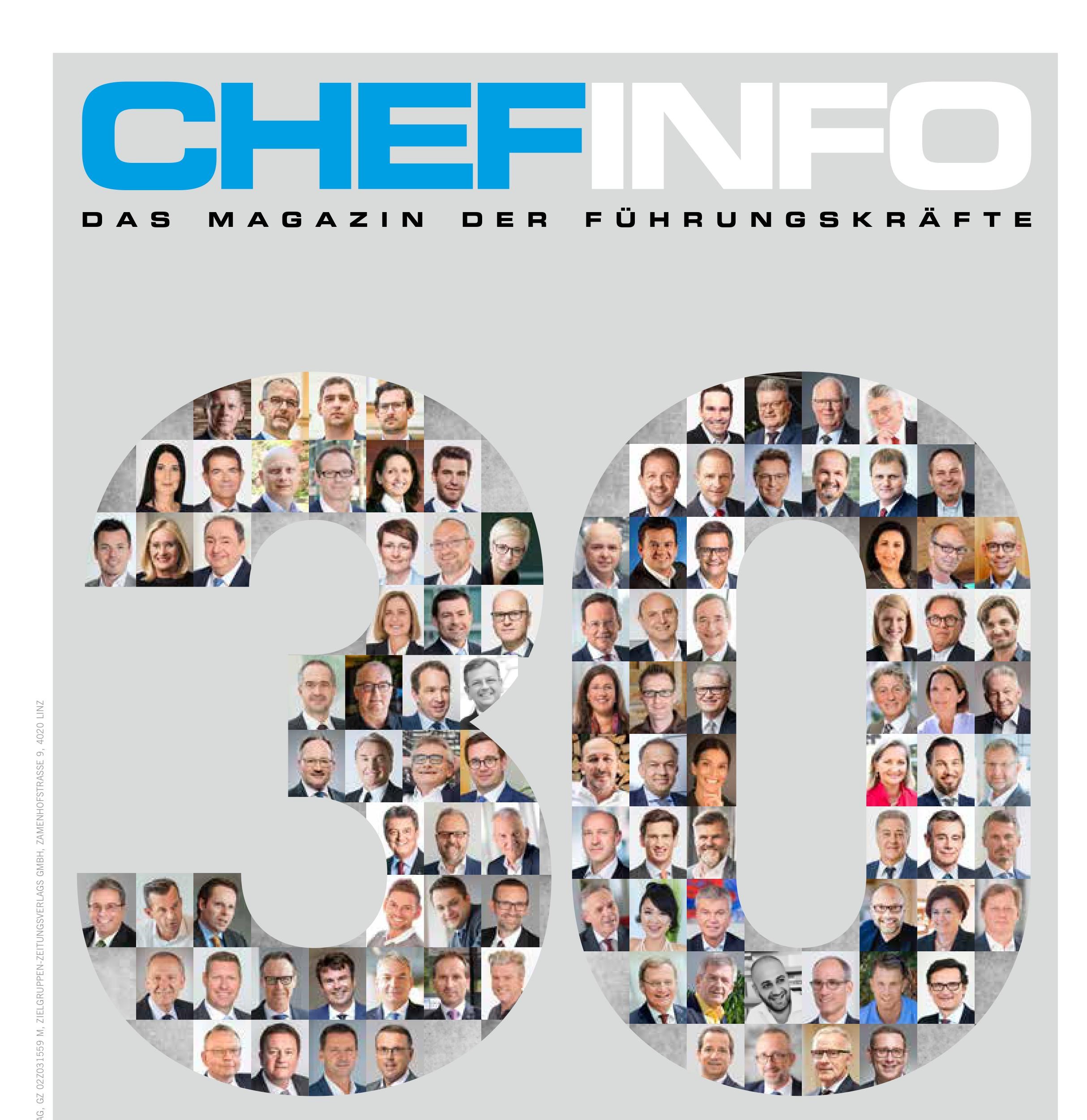 Titelbild des CHEFINFO Magazins - Das Magazin der Führungskräfte. 30 Jahre - Qualität hat Bestand, Ausgabe 09/2020.
